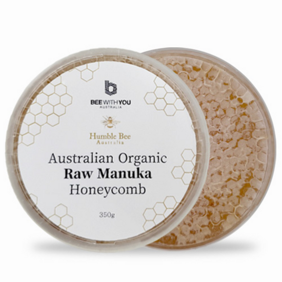 Raw Australian Manuka honeycomb in round frame from Bee With You
